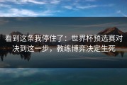 看到这条我停住了：世界杯预选赛对决到这一步，教练博弈决定生死